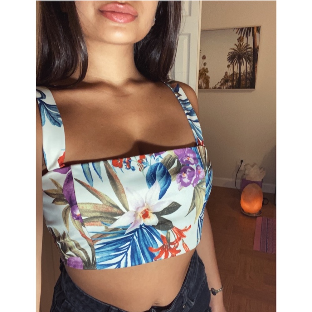 Tropical flower crop top
